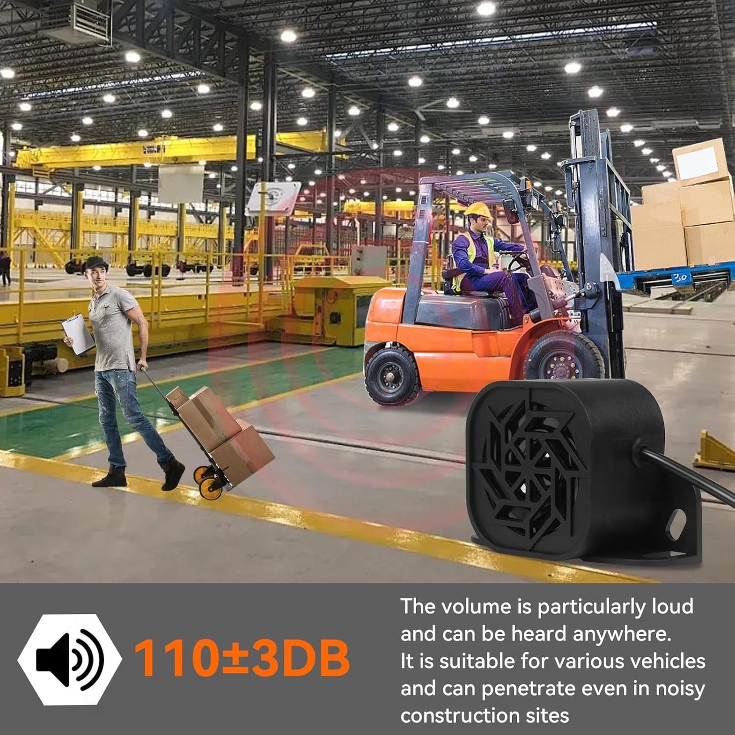 830 Back-up Alarm 12V-24V 110dB IP67 Waterproof Dust-Proof Reversing Warning Alarm with Super Loud Beeper Tone for Truck Van Forklift Car Lorry Agricultural Vehicles