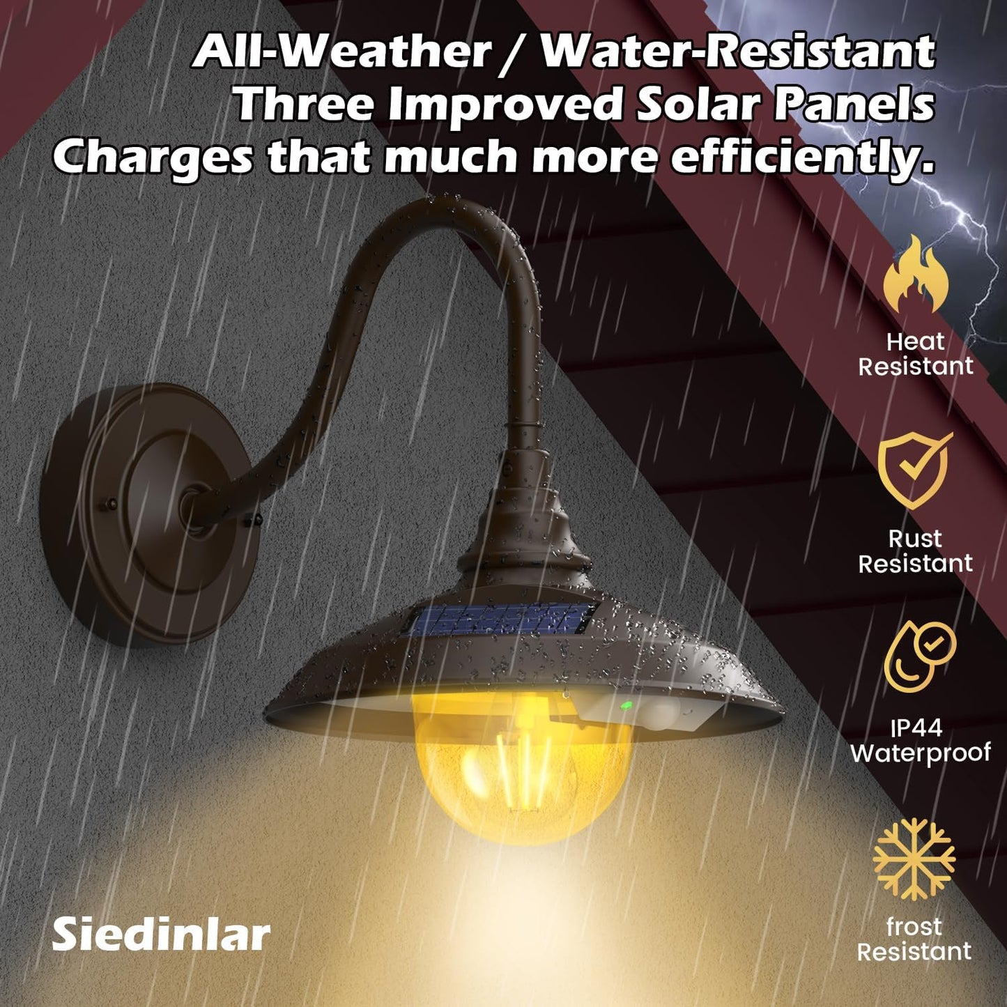 SIEDiNLAR Solar Barn Light Outdoor 3 Modes 2 Lighting, Aluminum Vintage Farmhouse Gooseneck Wall Light Waterproof with Remote & Motion Sensor for Barn Garage Shed Chicken Coop Dark Bronze (2 Pack)