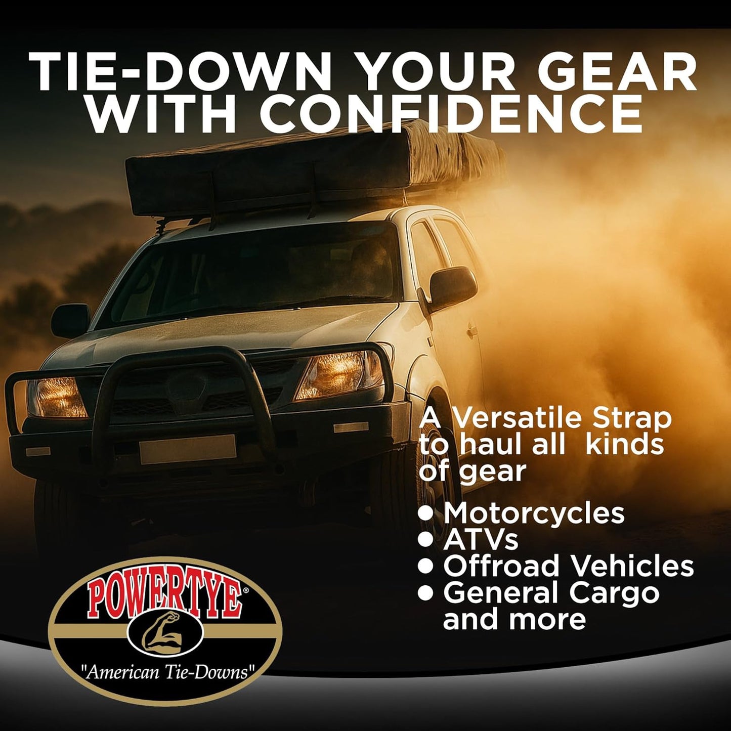 PowerTye 1.5in x 6.5ft Heavy Duty Ratchet Tie-Down Straps with Soft-Tye and Carabiner Hooks - 1,000 lb Working Load Limit / 3,000 lb Breaking Strength - Made in USA - Blue/Black Pair