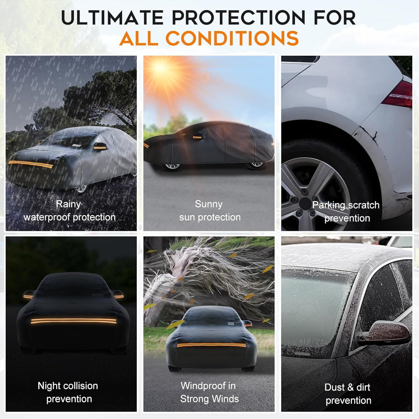 Sedan Car Cover Waterproof All Weather for Automobiles,Outdoor Heavy Duty Full Exterior Covers with Zipper Door, Rain Sun Snow Dust UV Protection, Windproof Straps & Reflective Strips(Up to 189")