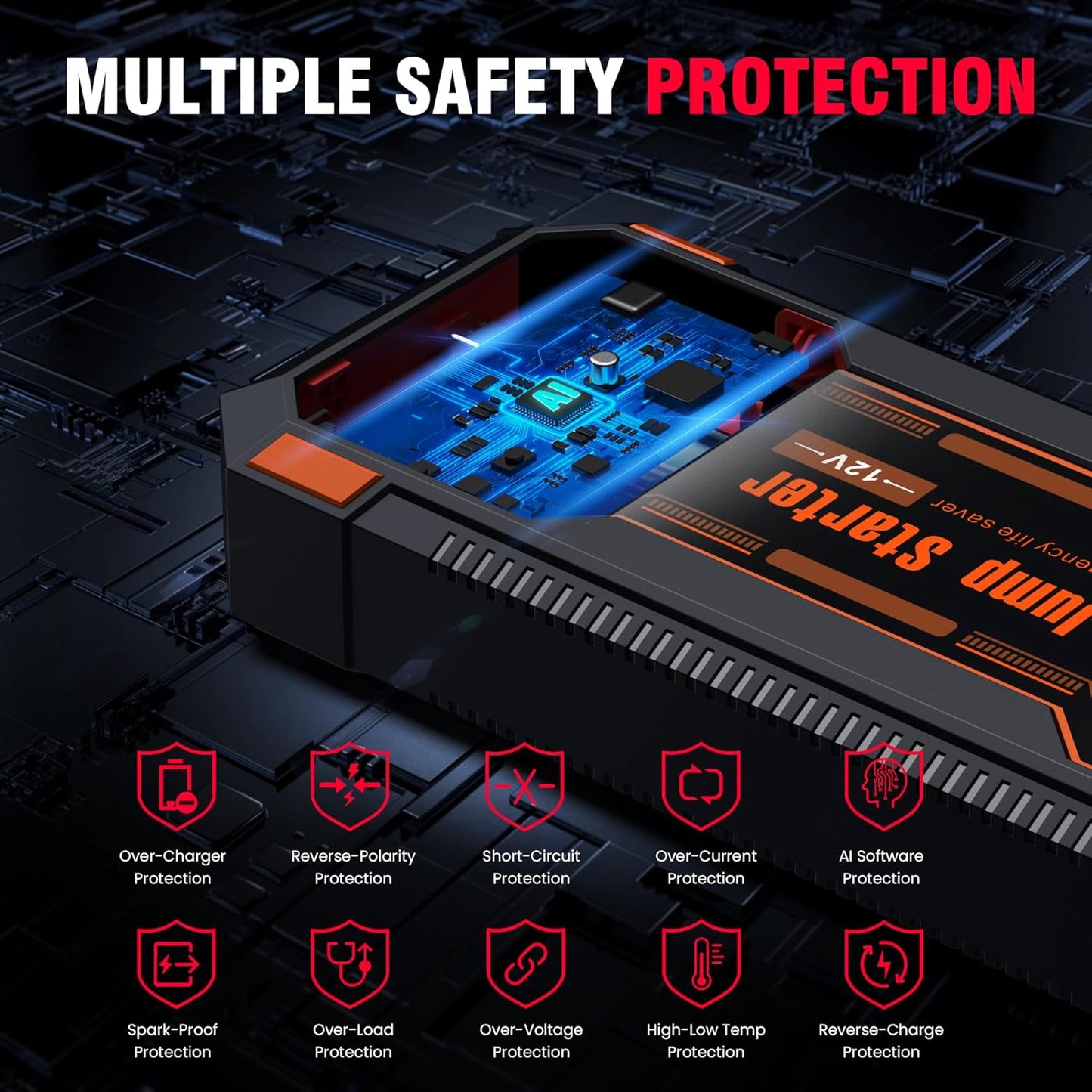 Car Jump Starter 6000A Car Battery Jump Starter Portable,12V Battery Jumper Starter Portable(10.0L Gas/8.0L Diesel),LCD Display Jump Box Jump Starter Battery Pack with Jumper Cable&Flashlight-Orange