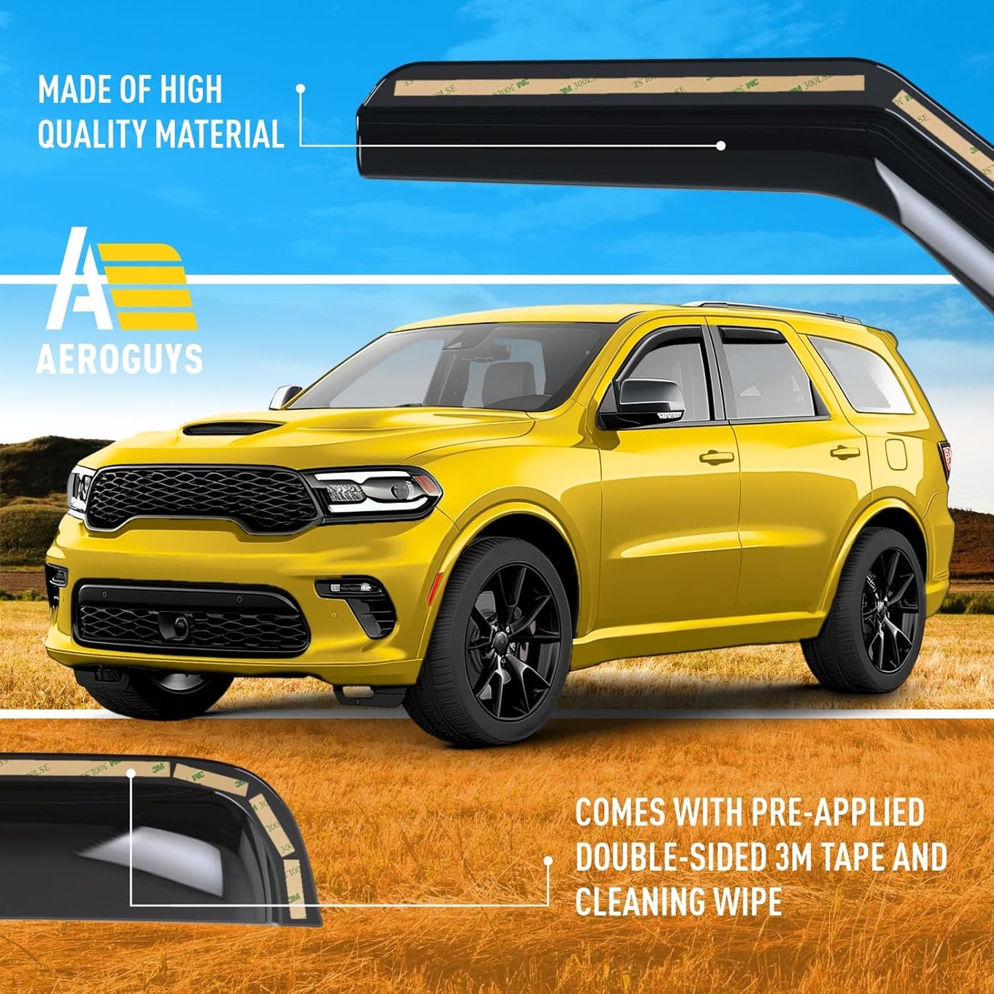 Extra Durable Window Deflectors in-Channel Window Visors Rain Guards Fit for Dodge Durango 2011-2025, Sun Visors, Wind Vent for Shades, Exterior Car Accessories - 4pcs. AG0274