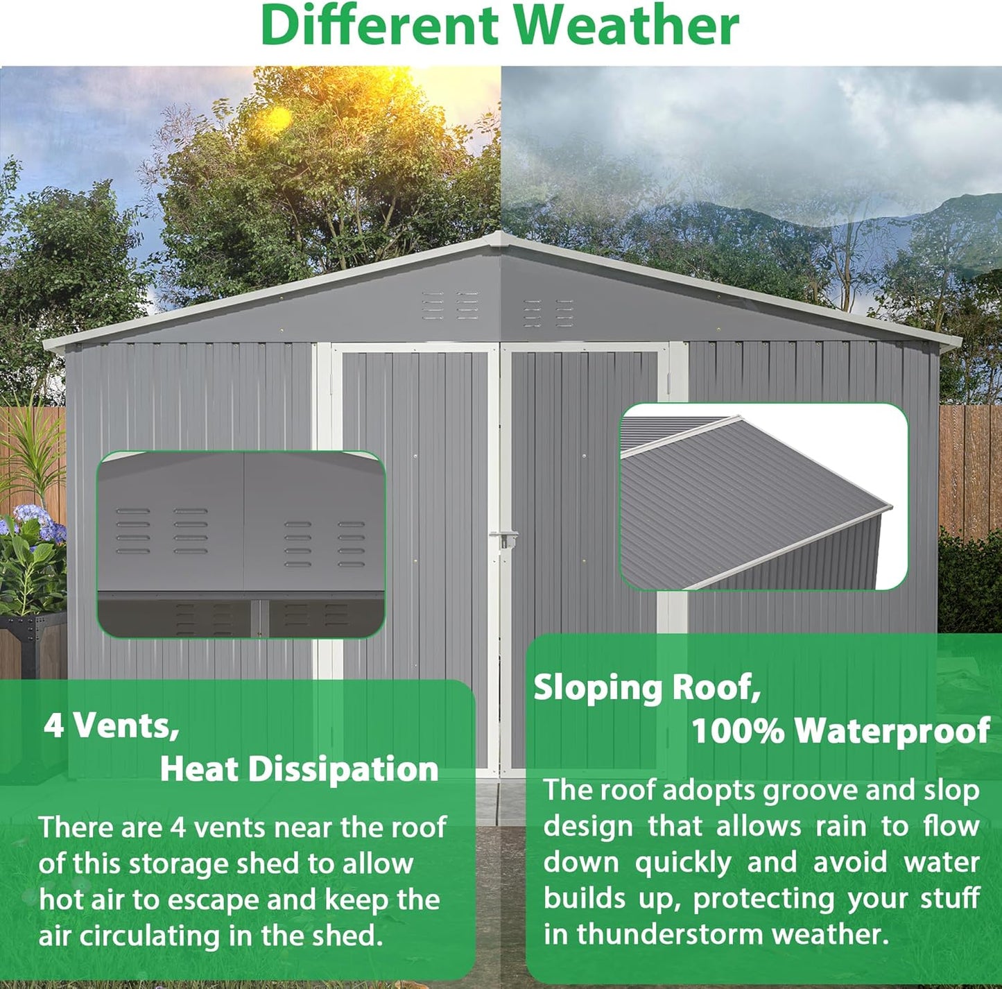 Large Outdoor Storage Shed, 11' X 13' Metal Galvanized Steel Garden Shed with Floor Frame, Utility Tool Shed Storage House for Backyard, Patio, Lawn