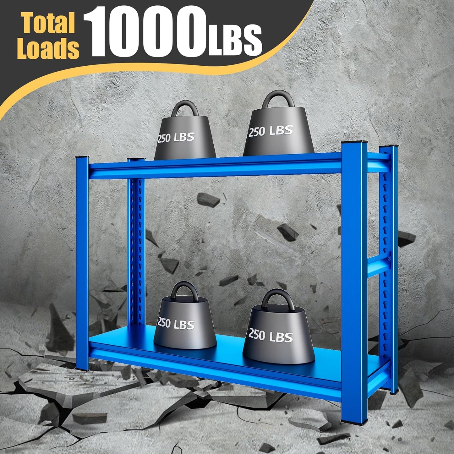 40" W Garage Shelving Heavy Duty,1000LBS Loads Adjustable Garage Storage Shelves,2-Tier Metal Storage Racks and Shelving Units, Utility Rack Shelves,40”W x 18”D x 72”H,Blue