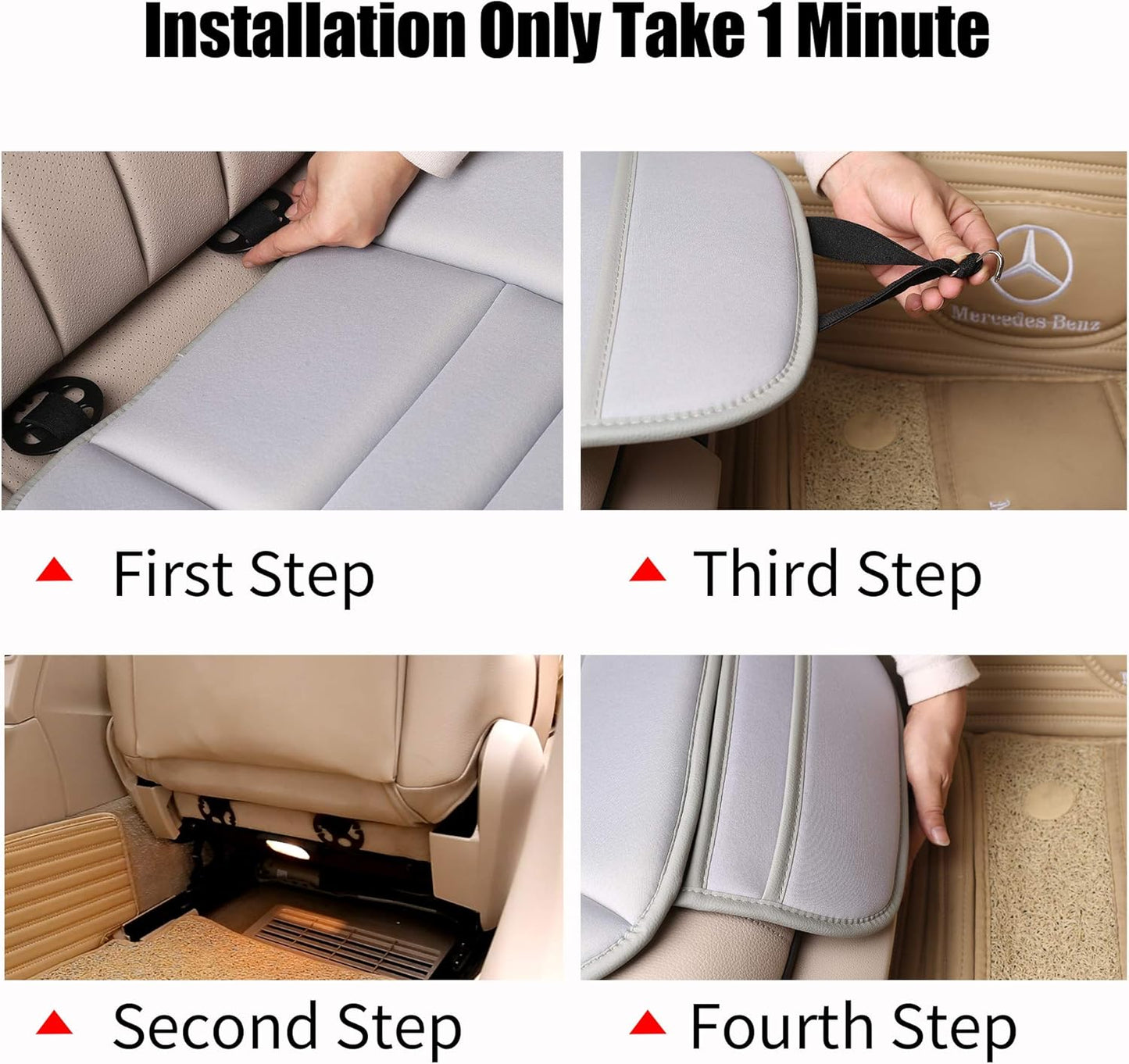 Premium Car Seat Cushion, Driver Seat Cushion with Comfort Memory Foam & Non-Slip Rubber Bottom, Car Seat Pad Works with 95% of Vehicles and Office Chair or Home (Gray)