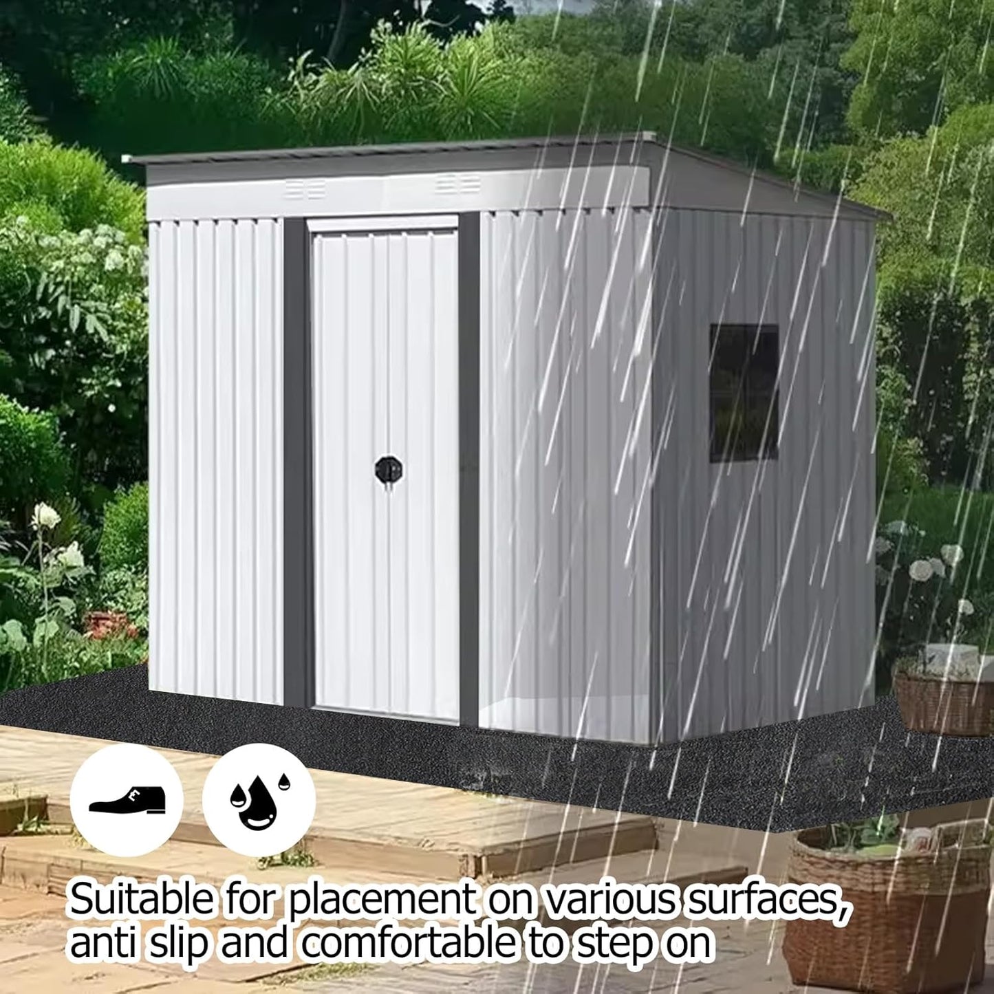 Outdoor Storage Shed Floor Mat, 6 * 8.2FT Waterproof Washable Garden Flooring Pad with Non Slip Backing, Soft Furniture Patio Covering Carport dust Oil Mat-Tool Shed, Storage Shed Not Included