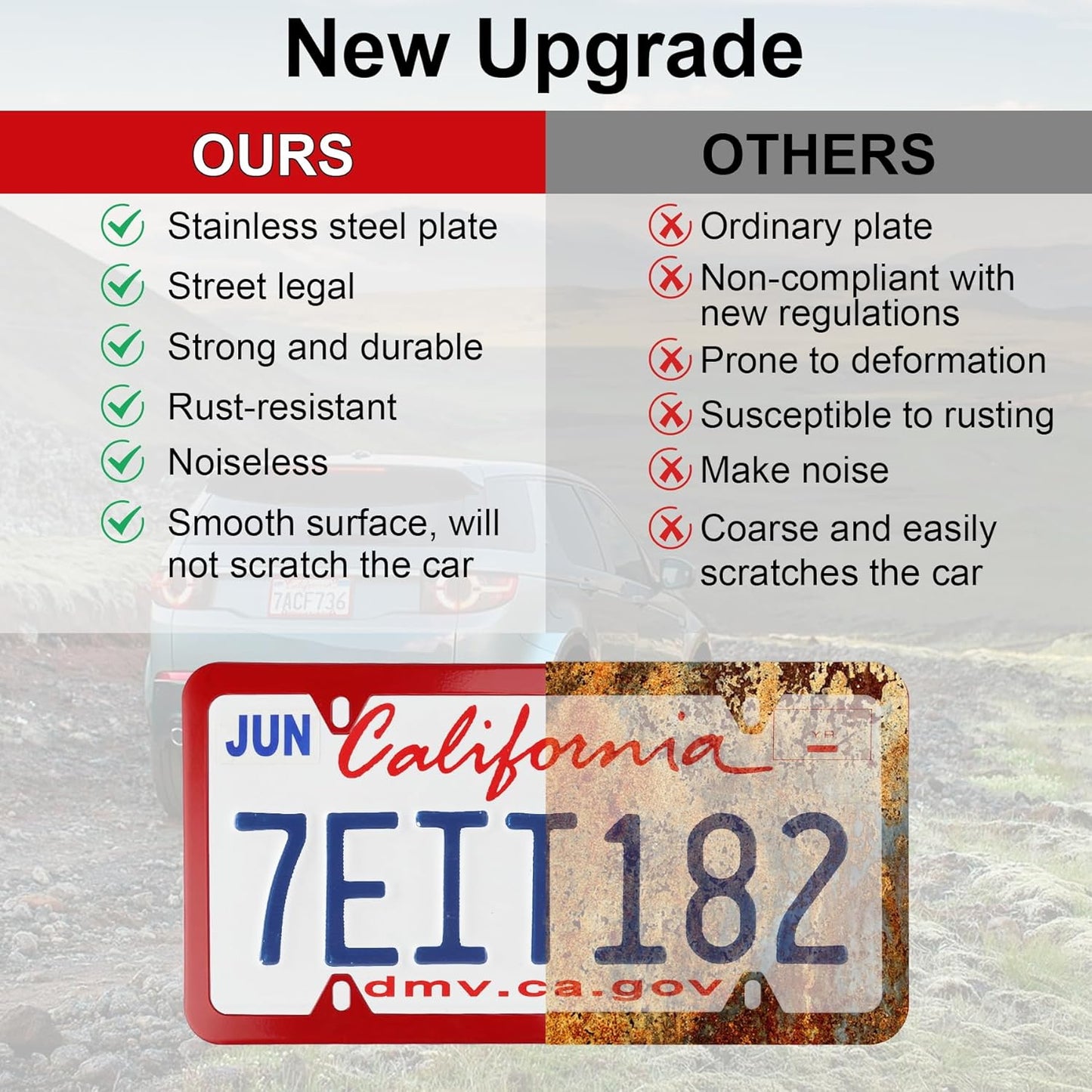 LivTee 4 Holes Stainless Steel License Plate Frames, 2 PCS Car Licence Plate Covers, Automotive Exterior Accessories Slim Design with Bolts Washer Caps for US Vehicles, Red