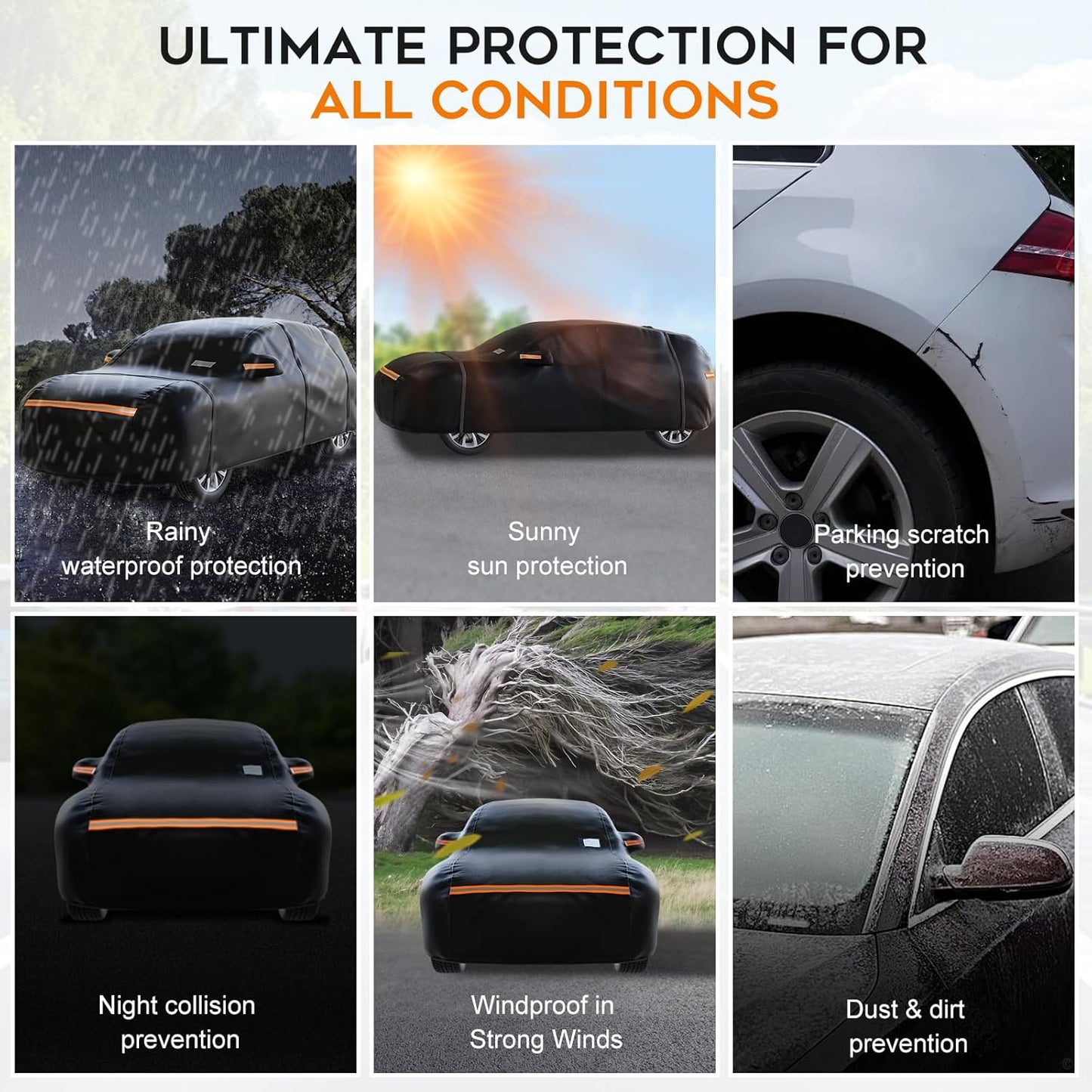 SUV Car Cover Waterproof All Weather for Automobiles,Outdoor Heavy Duty Full Exterior Covers with Zipper Door, Rain Sun Snow Dust UV Protection, Windproof Straps & Reflective Strips(Up to 201")