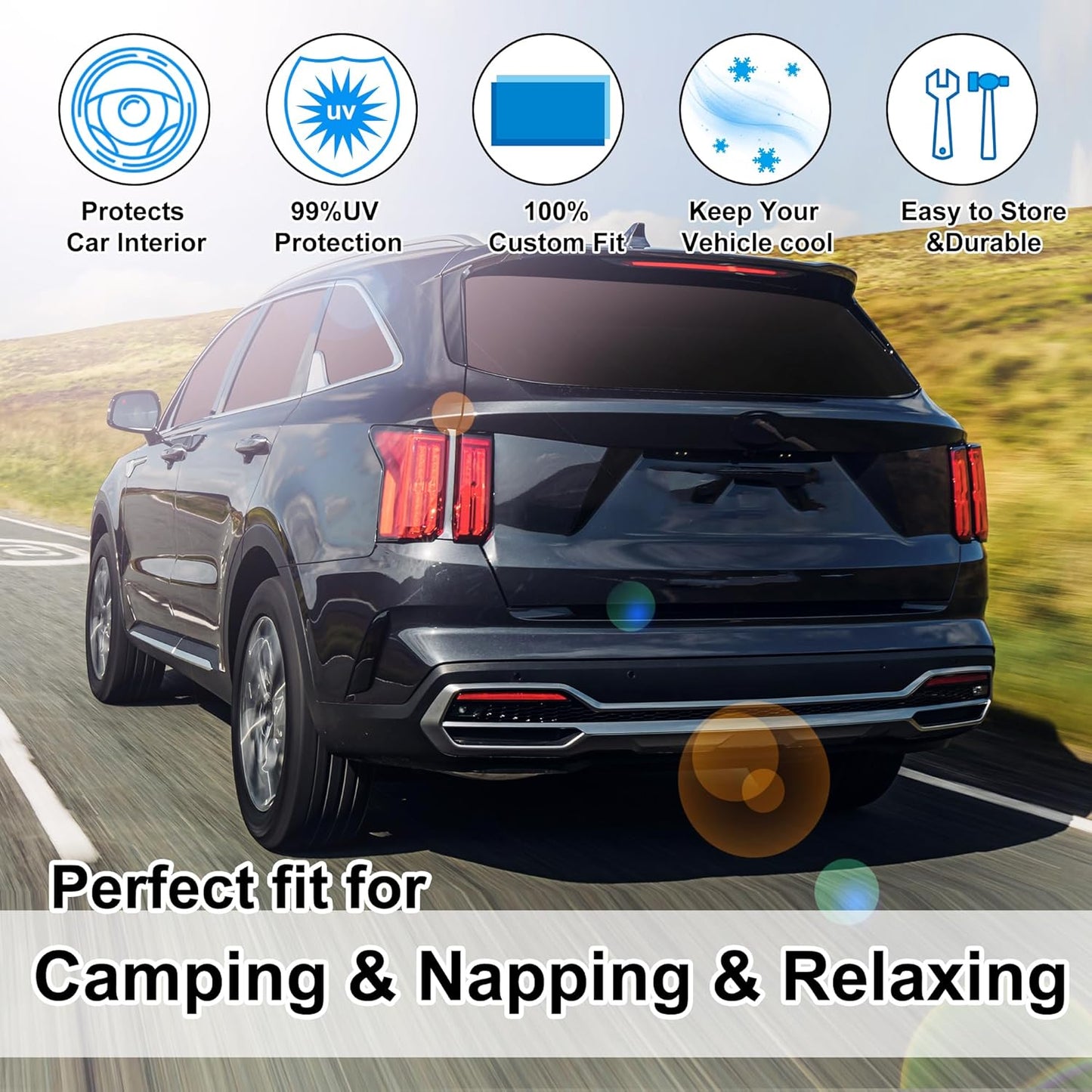 TINGLU Window Shades for Kia Sorento 2016 2017 2018 2019 2020 Accessories Car Side Full Windows Rear Triangular Windshield Sun Shade Sun UV Rays & Privacy Protection for Camping,Napping,Relaxing 8PCS