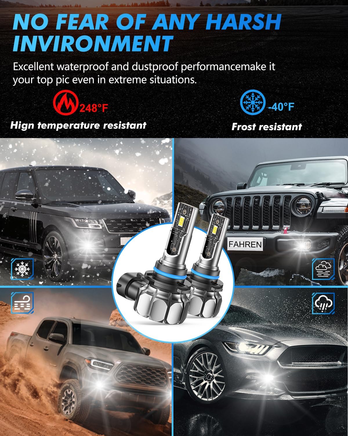 FAHREN H10/9145/9140 LED Driving Fog Light Bulbs, 18000LM Brighter Fanless, 6500K Cool White Driving Fog Lights, Play and Plug, Halogen Replacement Bulbs for Cars, Trucks, SUVs (Pack of 2)