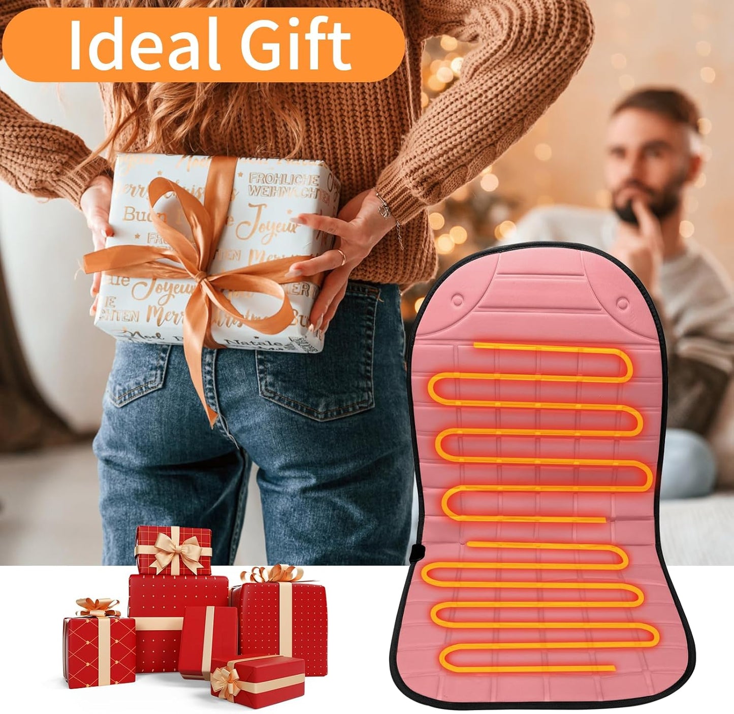 Seat Cushion for Cold Weather - Winter Soft Seat Cover with Adiustanle Buckle for Full Back and Seat (Pink)