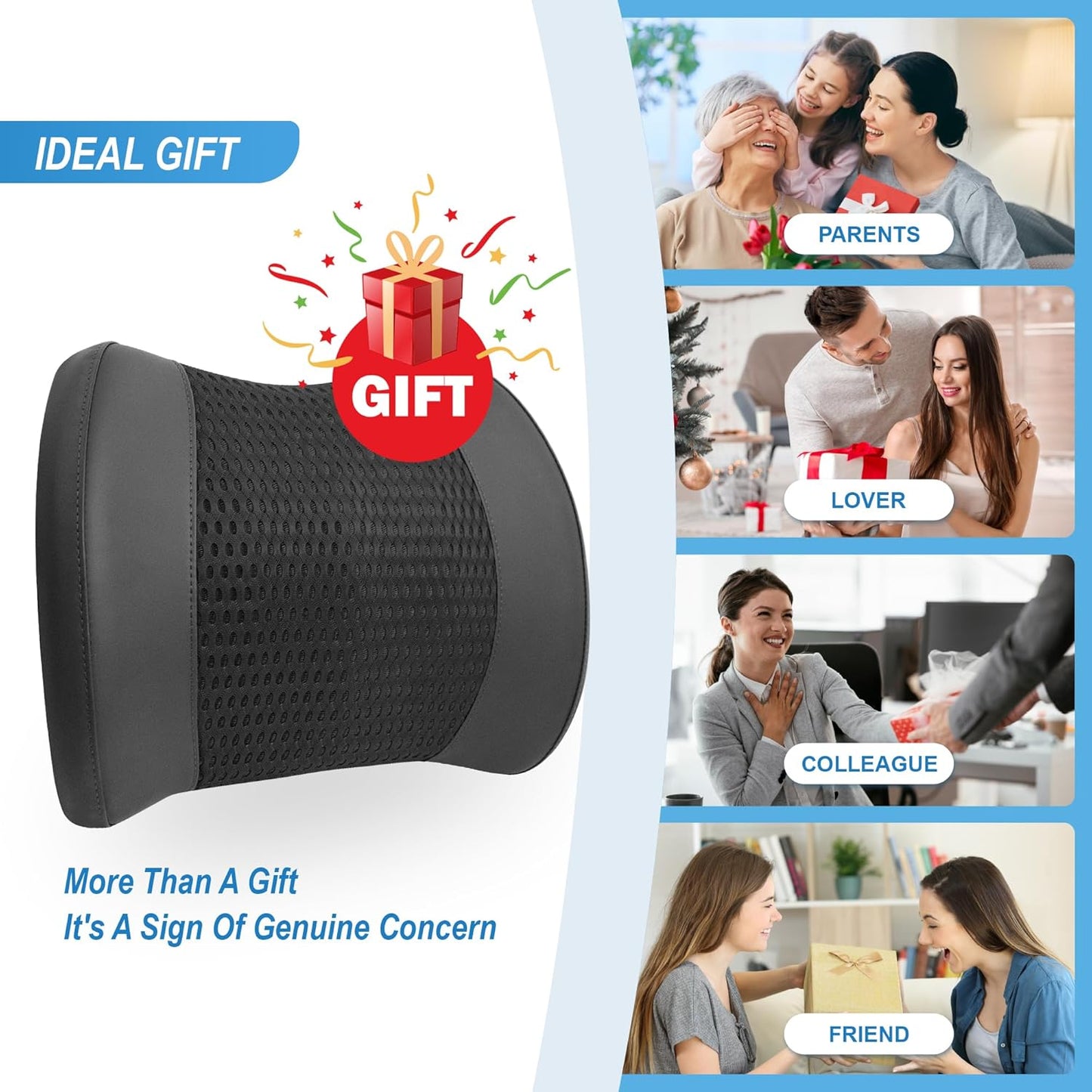 Memory Foam Lumbar Support Cushion Relieves Lower Back Pain Car Seat Office Chair and Wheelchair Back Pillow with Breathable 4D Mesh Black