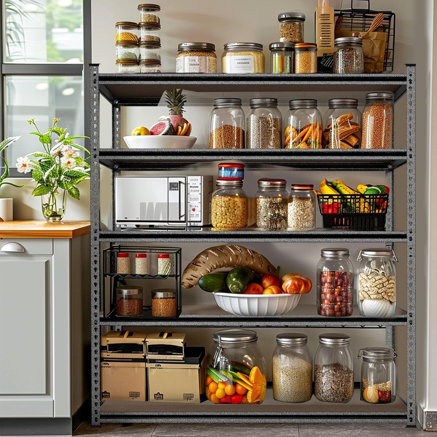 WORKPRO 5-Tier Metal Storage Shelving Unit, 36”W x 18”D x 72”H, Adjustable Storage Rack Heavy Duty Shelf with Particle Board, 4000 lbs Load Capacity (Total) for Garage Warehouse, Black/Silver