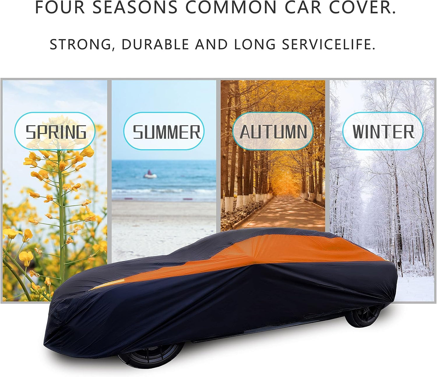 MORNYRAY Waterproof Car Cover All Weather Snowproof UV Protection Windproof Outdoor Full car Cover, Universal Fit for Sedan (Orange, A0-Fit Sedan Length(Up to 153 inch)