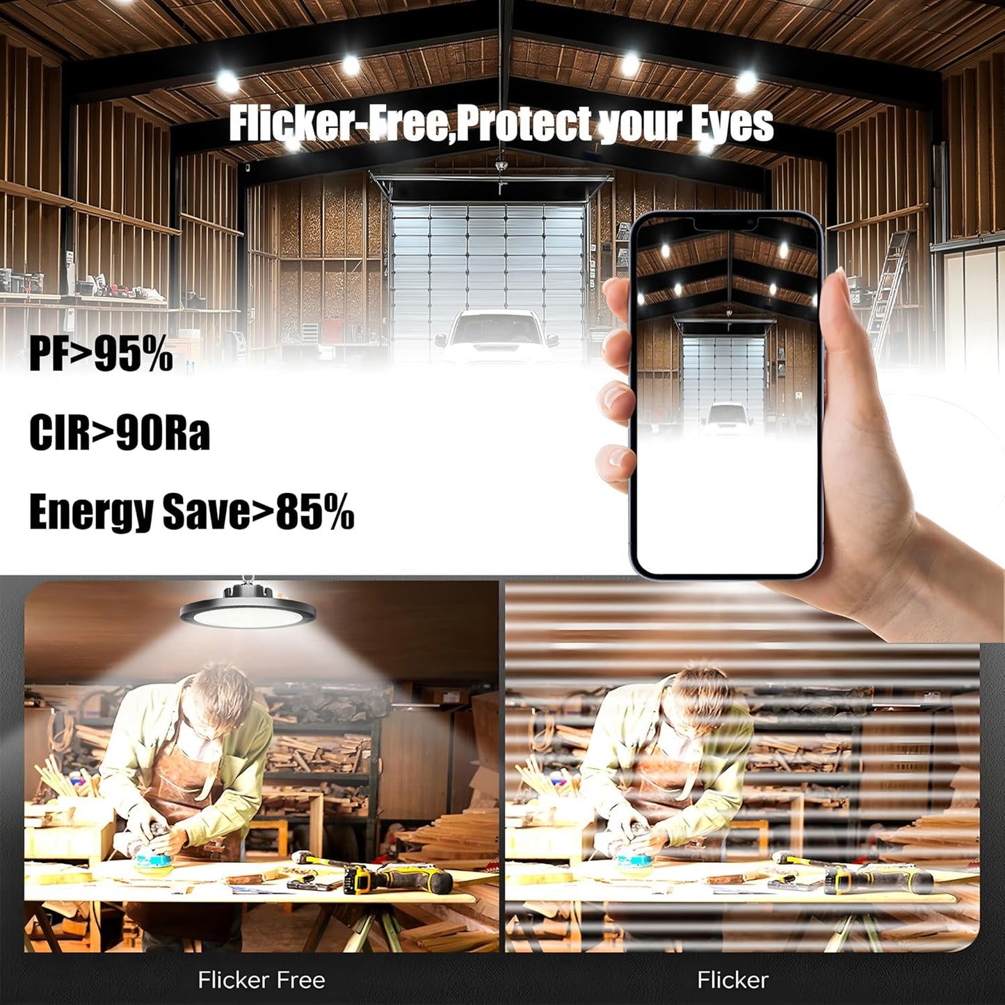 2Pack 250W UFO LED High Bay Light,30000lm 6000K Daylight 2500W Equivalent with US Plug Cable LED Garage Lights Commercial Warehouse Area Light Workshop Garage Factory Lowbay Area Lighting