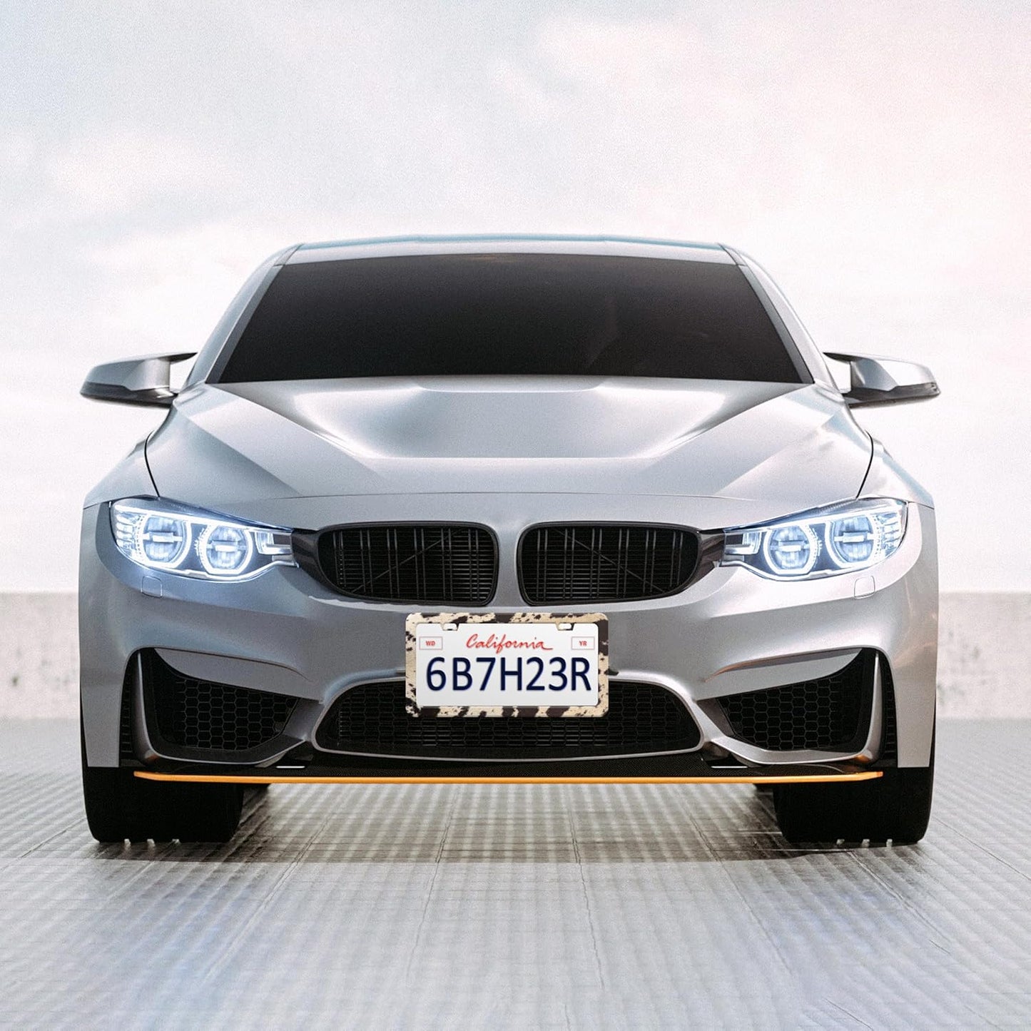 Brown Cow Print License Plate Frame Animal License Plate Frames Personalise Stainless Steel Funny Design Compatible with Standard License Plate Holder for USA Canada 6 X 12 Inch with Screws