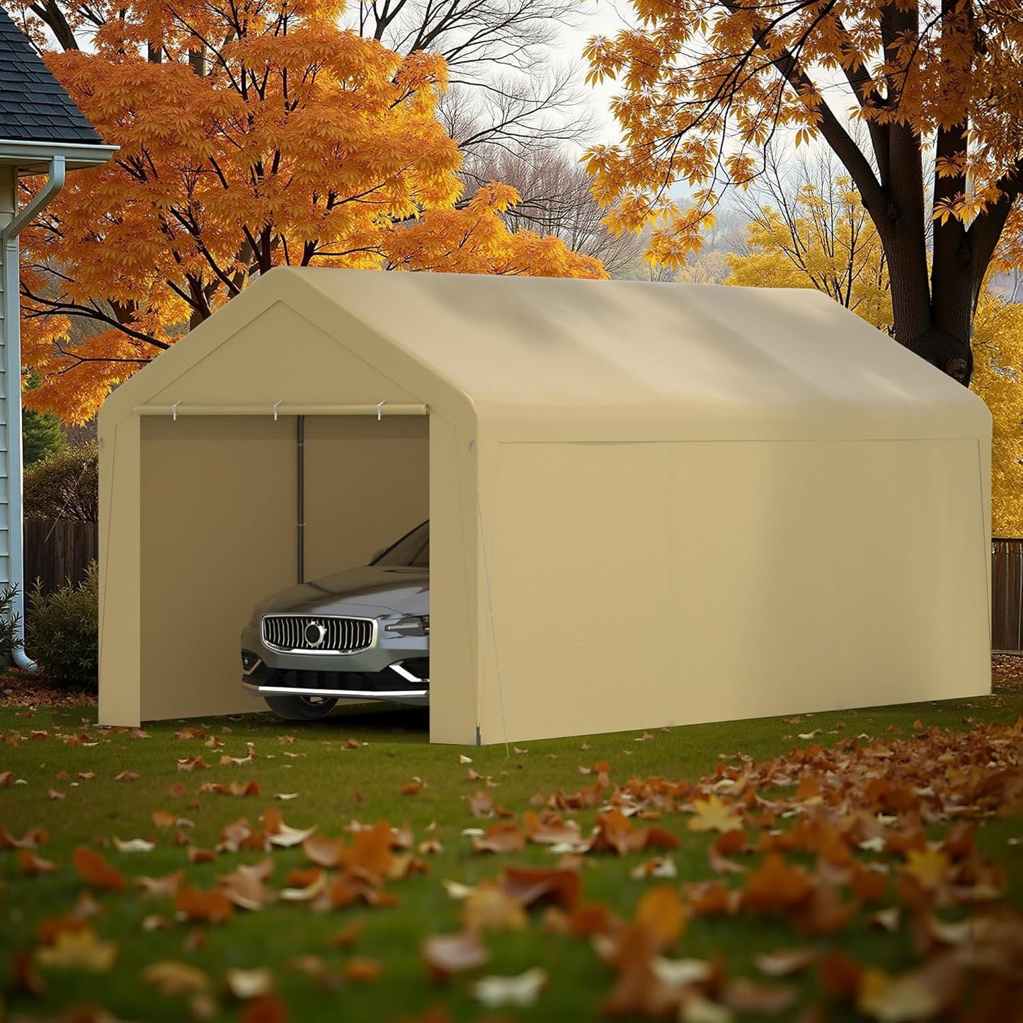 Carport, 10‘ x 20’ Heavy Duty Portable Garage All-Season Car Canopy w/Removable Sidewall & Doors, Carport Canopy Party Tent w/Water-Resistant Tarp for Backyard (Yellow, 10‘ x 20’)