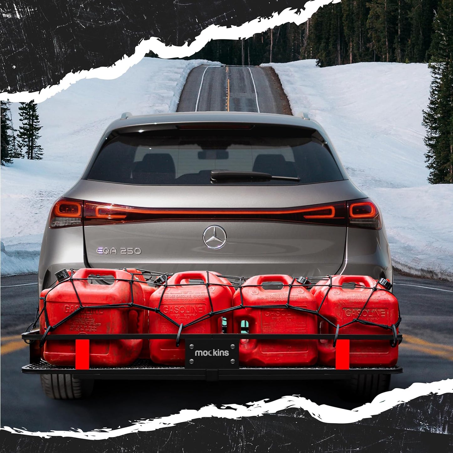 Mockins 60"x20"x6" Trailer Hitch Cargo Carrier | Weatherproof Steel Folding Luggage Rack for Car, SUV & Truck w/ 500 lbs. Capacity | 2" Receiver Hitch Rack Luggage Carrier & Cargo Trailer Accessories