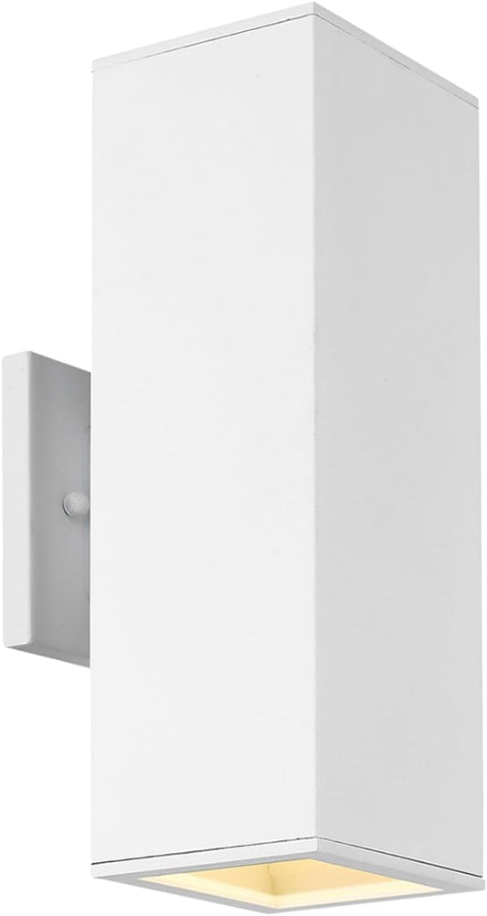 harriet Porch Lights Outdoor Modern - IP64 Waterproof Aluminum and Tempered Glass Cover, 13" Rectangular Up/Down Wall Sconce for Porch, Garage & Patio, Exterior Lighting, White