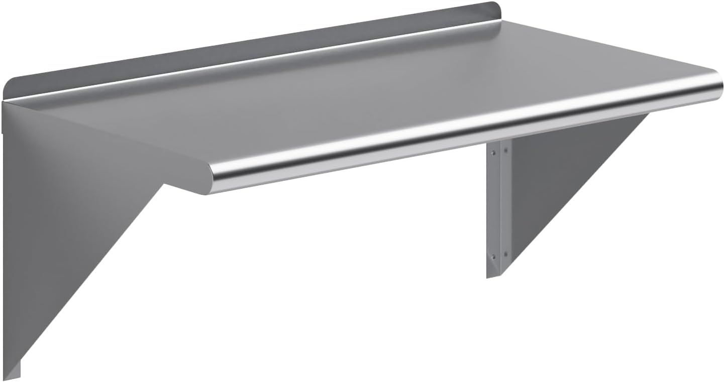 AmGood 30" Long X 16" Deep Stainless Steel Wall Shelf | NSF Certified | Appliance & Equipment Metal Shelving | Kitchen, Restaurant, Garage, Laundry, Utility Room