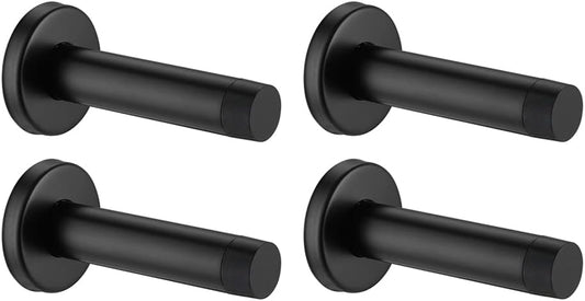 JQK Door Stopper Black, 304 Stainless Steel Thicken 1mm Sound Dampening Door Stop Bumper Wall Protetor 4 Pack, Matte Black, DSB5-PB-P4