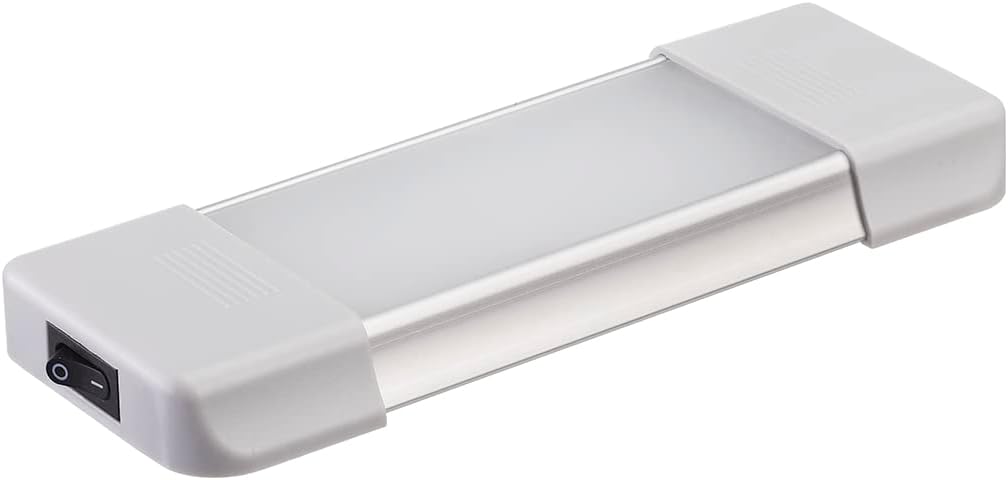LED Interior Utility Light Fixture 6.7" x 2.6", High Lumen-Output Low Current Draw Energy Efficient, Frosted Lens 6000K Cool-White Even Diffused Beam, On/Off Rocker Switch, 12V-24V DC, 1-Pack