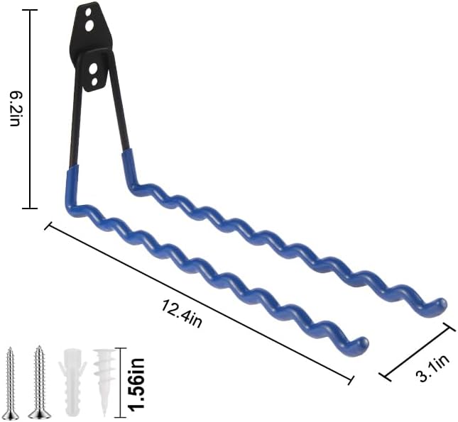 Wall Mounted Garage Hooks Tool Organizer, 12.4 Inch Garage Storage Hook Heavy Duty Utility Wall Hangers Blue for Ladders, Hose, Garden Tools, Set of 4