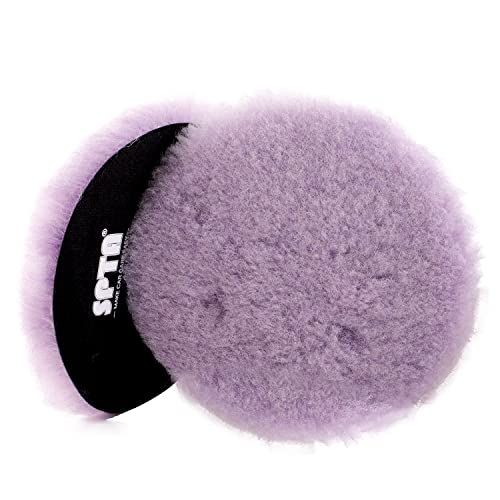 Wool Polishing Pads, SPTA 2Pcs 5Inch (125mm) Wool Cutting Pad, Purple Wool Buffing and Polishing Pad Set, Wool Buffing Wheel for Heavy Cut for 5Inch (125mm) Car Polisher Polishing, Buffing and Cutting