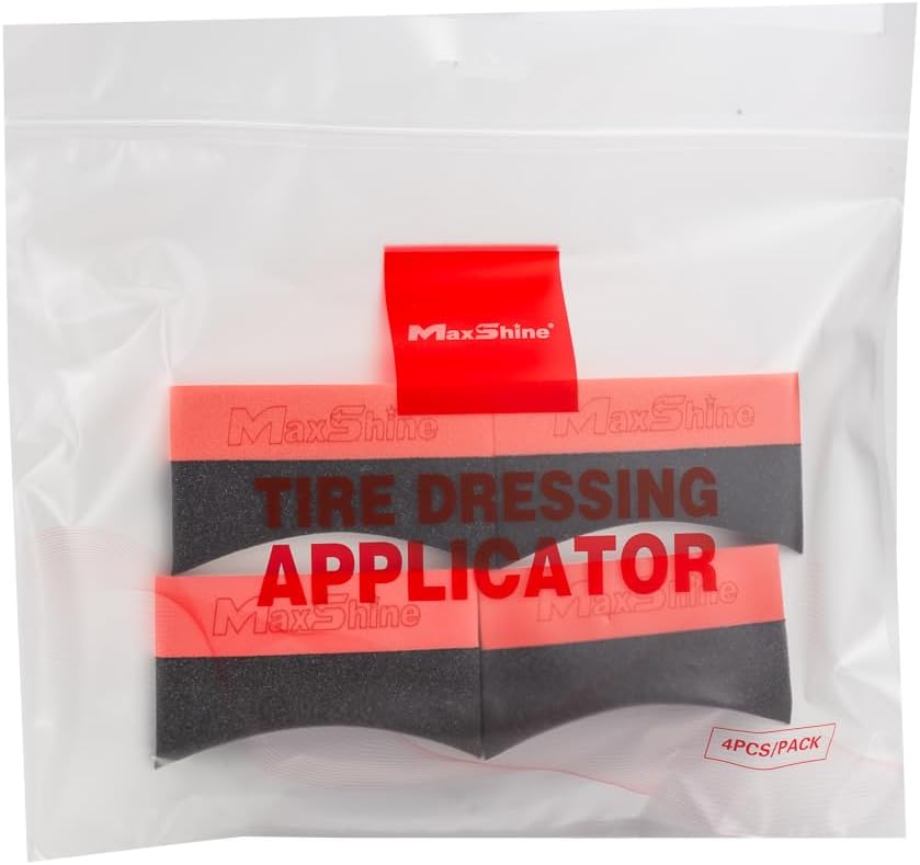 Maxshine Tire Dressing Applicator, Curved Foam Pad 10x4cm, Red & Black | Ergonomic Grip, High-Density Non-Abrasive | Even Tire, Trim & Wax Application