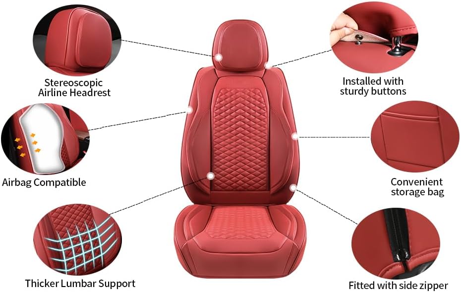 2 Packs Car Seat Covers Leather Car Seat Covers Universal Seat Covers for Car, SUV,Truck (Burgundy)