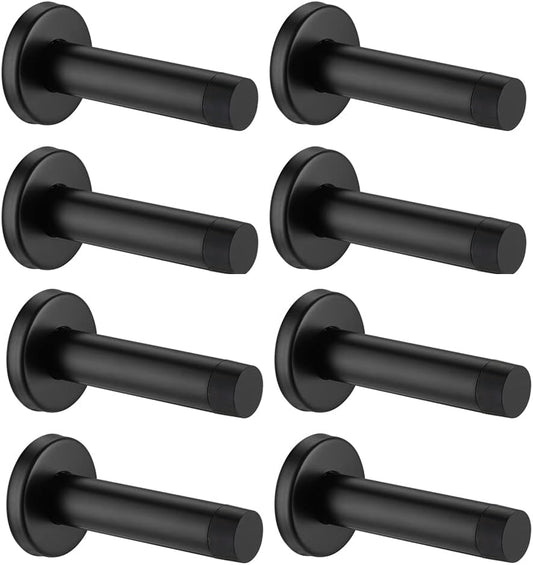 JQK Door Stopper Black, 304 Stainless Steel Thicken 1mm Sound Dampening Door Stop Bumper Wall Protetor 8 Pack, Matte Black, DSB5-PB-P8