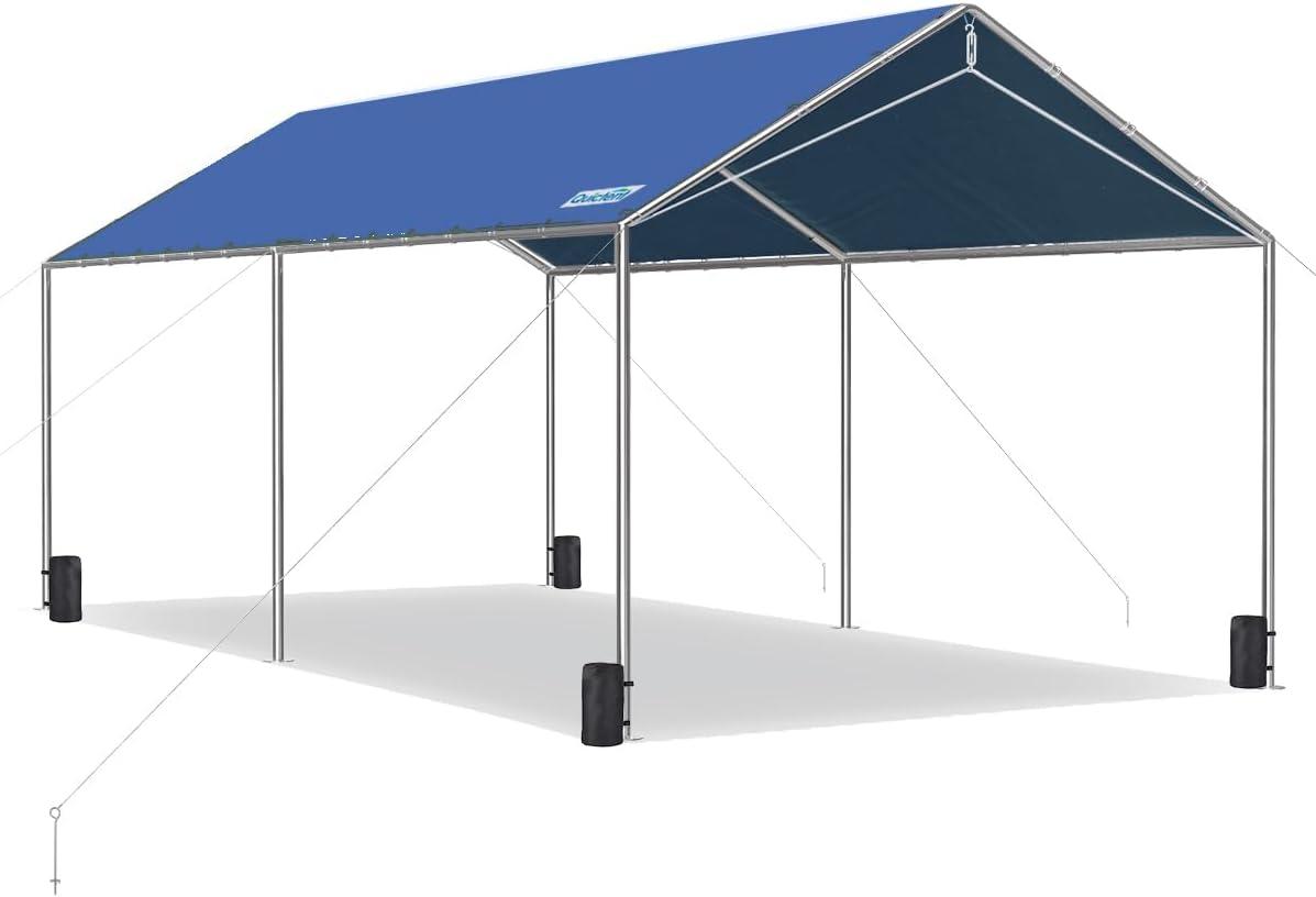 Quictent 10x20 ft Heavy Duty Car Canopy Galvanized Frame Carport Outdoor Party Tent Boat Shelter with 3 Reinforced Steel Cables - Blue