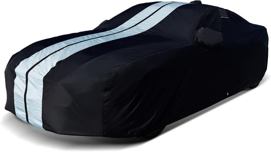 iCarCover Custom Car Cover for 1993-2002 Chevy Camaro STD, Z28, SS Waterproof All Weather Rain Snow UV Sun Protector Full Exterior Indoor Outdoor Car Cover (Stripe - Black/Gray)