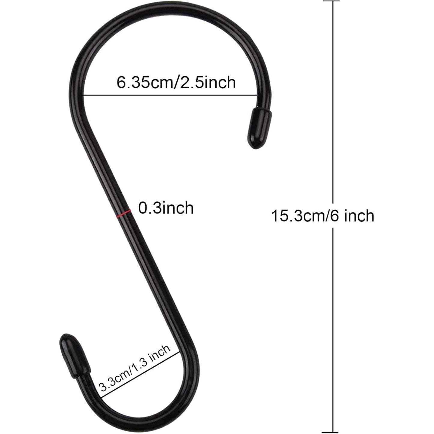 Nisoger 12 Pack 6 Inch Heavy Duty S Hooks, Large S Hooks for Hanging Plants, Vinyl Coated S Hooks Sturdy Non Slip Black S Hooks for Hanging Closet,Bird Feeders,Kitchen,Large Object,Garden Tools