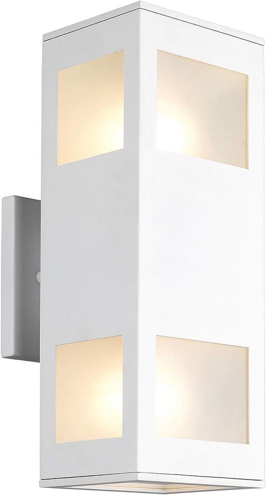 harriet Porch Lights Outdoor Modern - IP64 Waterproof Aluminum and Tempered Glass Cover, 13" Rectangular Up/Down Wall Sconce for Porch, Garage & Patio, Exterior Lighting, White