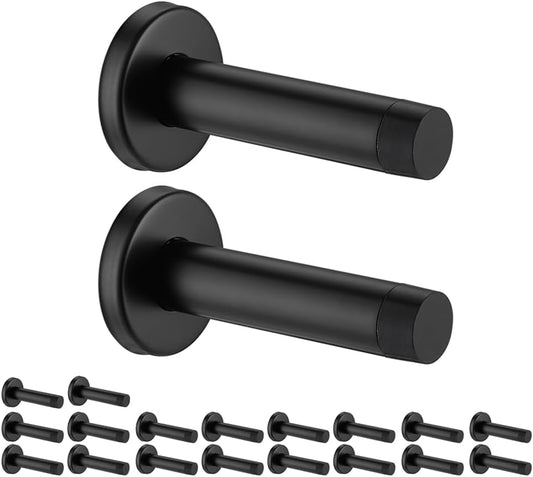 JQK Door Stopper Black, 304 Stainless Steel Thicken 1mm Sound Dampening Door Stop Bumper Wall Protetor 20 Pack, Matte Black, DSB5-PB-P20