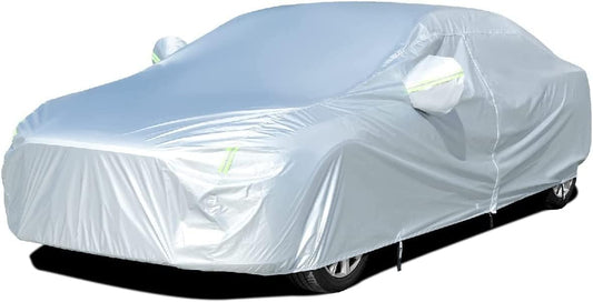 Tecoom Car Cover Waterproof All Weather for Automobiles, Light Shell Waterproof UV-Proof Windproof Design Car Cover with Zipper Storage and Lock for All Weather Indoor Outdoor Fit 191-200 Inches Sedan