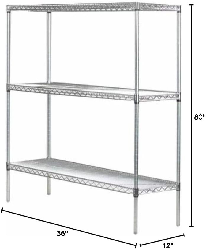 Omega 12" Deep x 36" Wide x 80" High 3 Tier Chrome Starter Shelving Unit