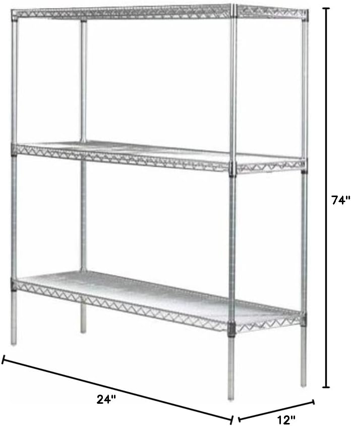 Omega 12" Deep x 24" Wide x 74" High 3 Tier Chrome Starter Shelving Unit