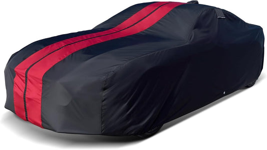 iCarCover Custom Car Cover for Pontiac Sunbird 2-Door (1976-1980) Waterproof All-Weather Rain Snow UV Sun Protector Full Exterior Indoor Outdoor Car Cover (Stripe - Black/Red)