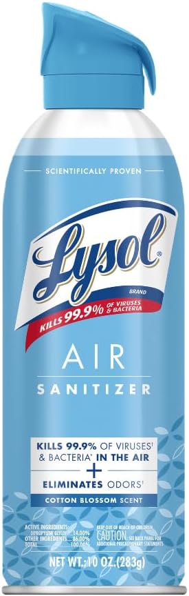 Lysol Air Sanitizer Spray, For Air Sanitization and Odor Elimination, Simple Fresh, Lavender, Cotton Blossom 10 Fl. Oz (Pack of 3)