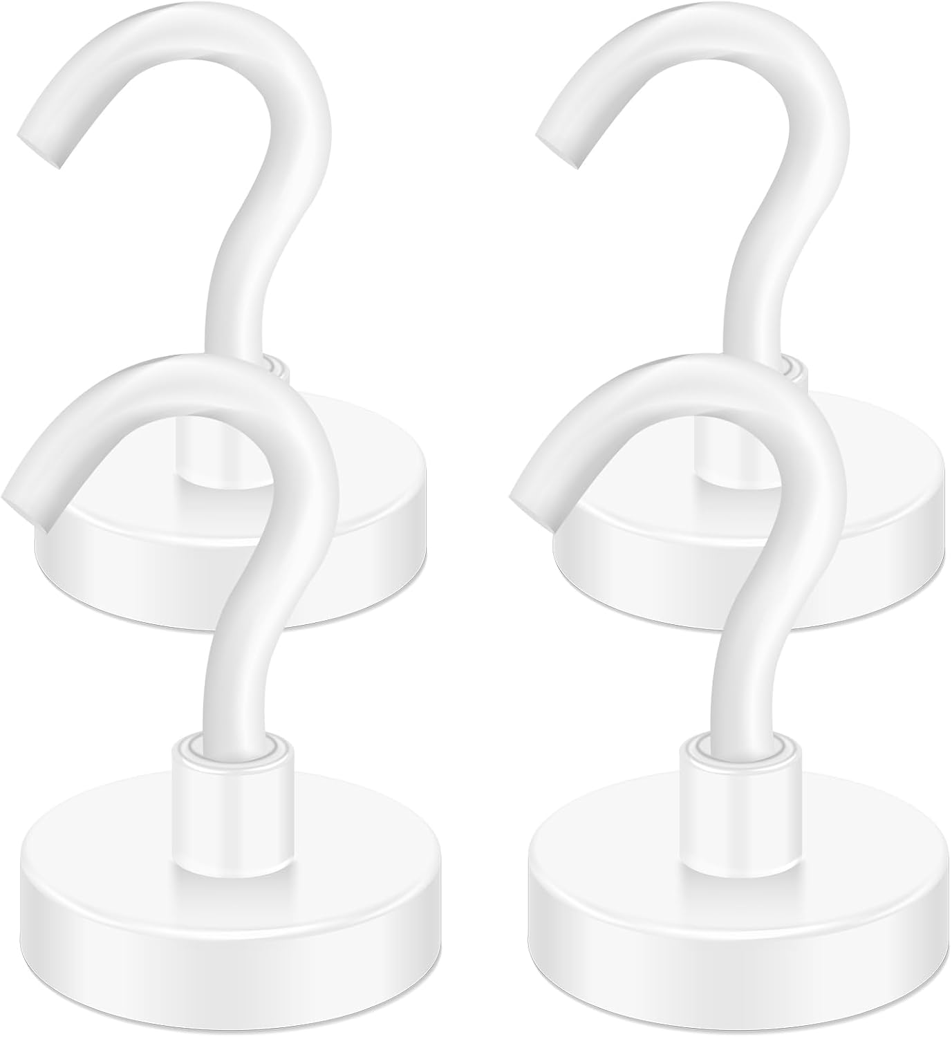 MIKEDE Magnetic Hooks, 40LB+ Heavy Duty Magnet Hooks for Cruise Cabins, Super Neodymium Hanging Hooks White Strong Magnets with Hook for Fridge, Magnetic Hanger for Grill, Toolbox - Pack of 4