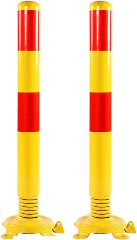 Safety Bollard Post, Spring Parking Post with Warning Stripes, Driveway Garage Security Post Barrier, Traffic Barricade Cones, for Indoor and Outdoor Parking(Yellow (2PCS))