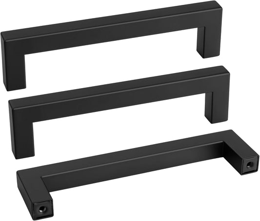 goldenwarm 22 Pack 5 Inch Black Cabinet Handles - Matte Black Drawer Pulls Stainless Steel - 128mm Cabinet Hardware Square Bar Modern Cabinet Pulls for Kitchen Bathroom Cupboard