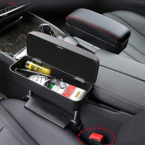 JEYODA Car Armrest Box Adjustable Pad Refit Car Central Lift Armres Storage Organizer Box Arm Rest (Black red line)