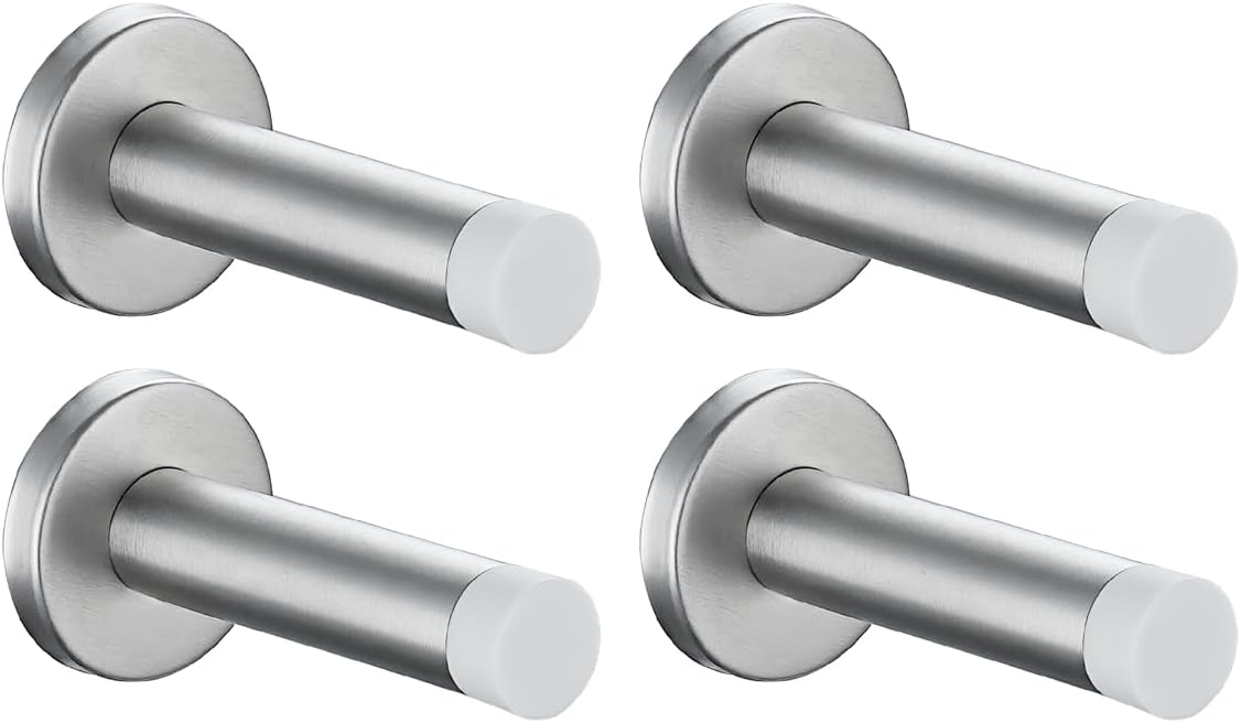 JQK Door Stopper, 304 Stainless Steel Thicken 1mm Sound Dampening Door Stop Bumper Wall Protetor 4 Pack, Brushed, DSB5-WN-P4