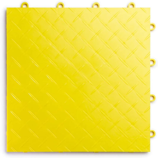 Big Floors RaceDeck Diamond Plate Design, Durable Interlocking Modular Garage Flooring Tile (Yellow, 24 Pack of 12 x 12" Tiles)