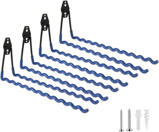 Wall Mounted Garage Hooks Tool Organizer, 14 Inch Garage Storage Hook Heavy Duty Utility Wall Hangers Blue for Ladders, Hose, Garden Tools, Set of 4