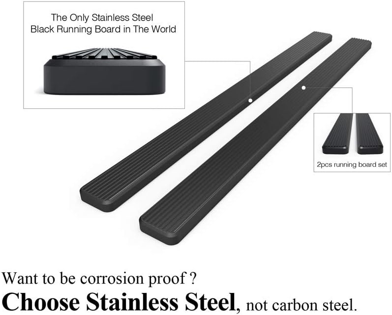 APS 6in Black Stainless Steel Running Boards Compatible with Dodge Ram 1500 2500 3500 Quad Cab 02-08