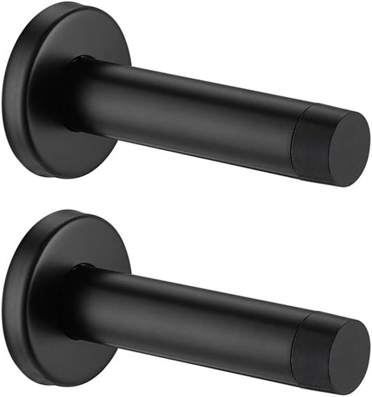 JQK Door Stopper Black, 304 Stainless Steel Thicken 1mm Sound Dampening Door Stop Bumper Wall Protetor 10 Pack, Matte Black, DSB5-PB-P10